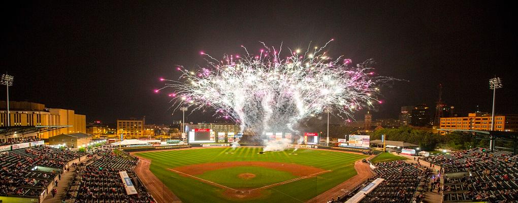 Fireworks popping off at Frontier Field, Rochester, NY.